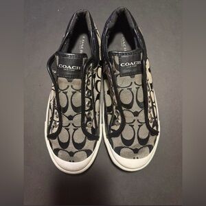 Coach Black and Cream Patterned Slip-Ons